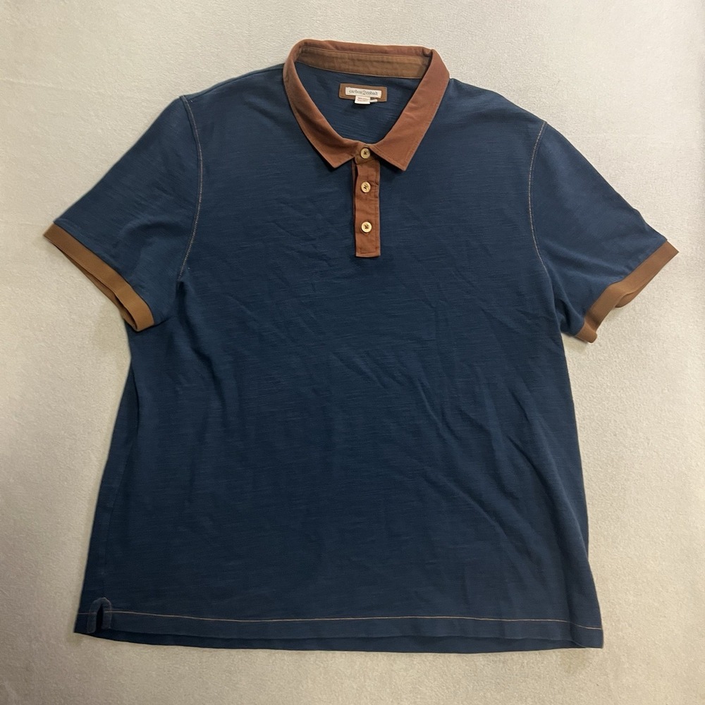 Carbon 2 Cobalt Polo Shirt Men's 2XL Brown Blue Contrast Slub Cotton Logo